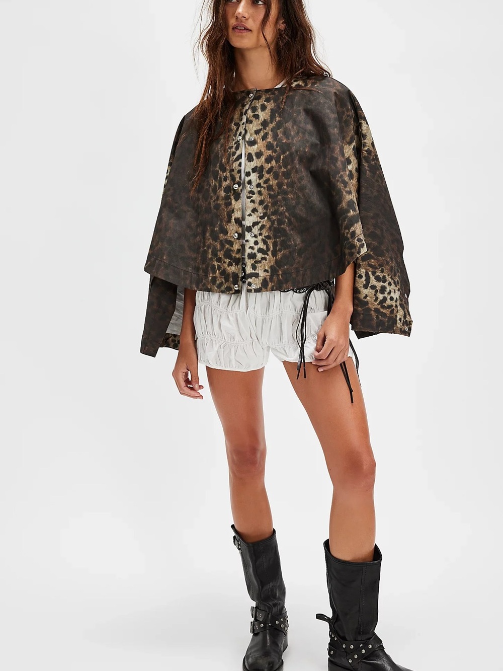 Apparis Brown Leopard-Print Cape Jacket